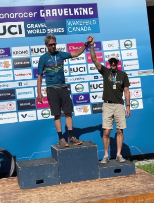 Gordon F., FasCat member, on the podium at a UCI Gravel World Series race