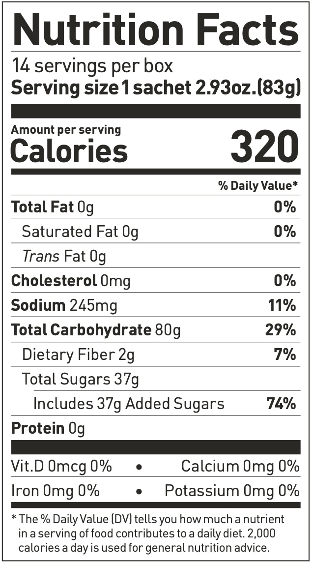 Maurten Drink Mix 320 Nutrition Facts label: serving size one 83 gram sachet, 320 calories, 80 grams total carbohydrate, 37 grams total sugars, 245 mg sodium