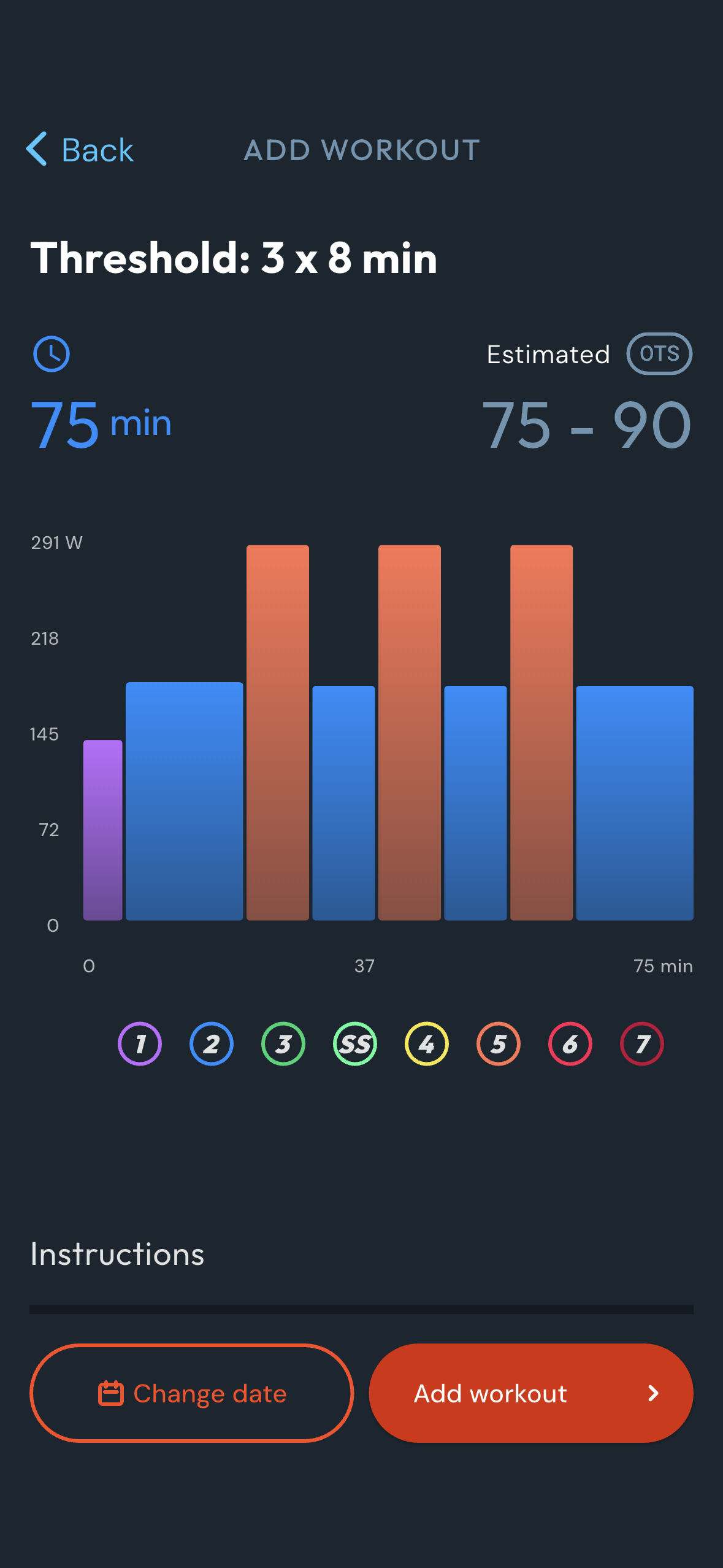 CoachCat Zone 4 Threshold workout: 3 x 8 min, 75 minutes total