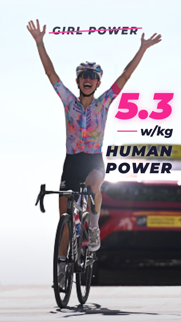 Kasia Niewiadoma celebrates her Mont Ventoux win: 5.3 w/kg, human power